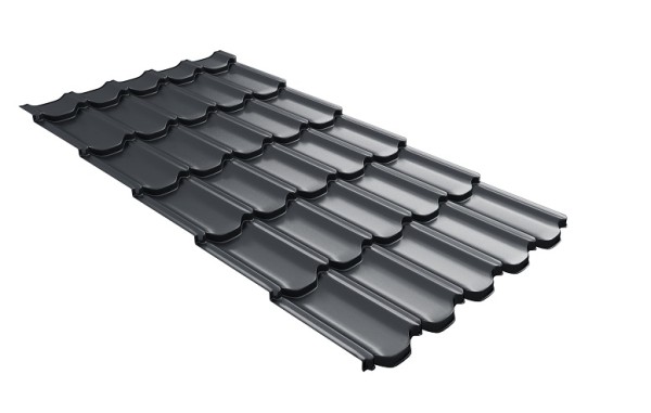 Металлочерепица квинта плюс с 3D резом 0,5 Satin RAL 7024 мокрый асфальт купить в Усть-Лабинске